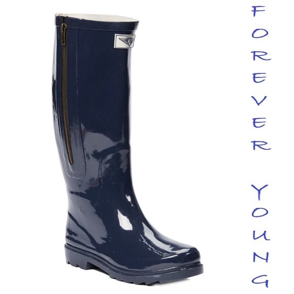 Forever Young Shoes - Women Tall Side Zipper Rain Boots, #6035, Navy